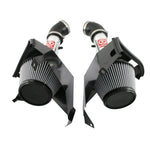 Dual polished aluminum Takeda Stage-2 intake tubes with blue Pro DRY S cone filters for 2007-2008 Nissan 350Z.