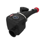 aFe Takeda Momentum Cold Air Intake with black XLPE housing, clear sight window, and blue Pro 5R oiled filter.