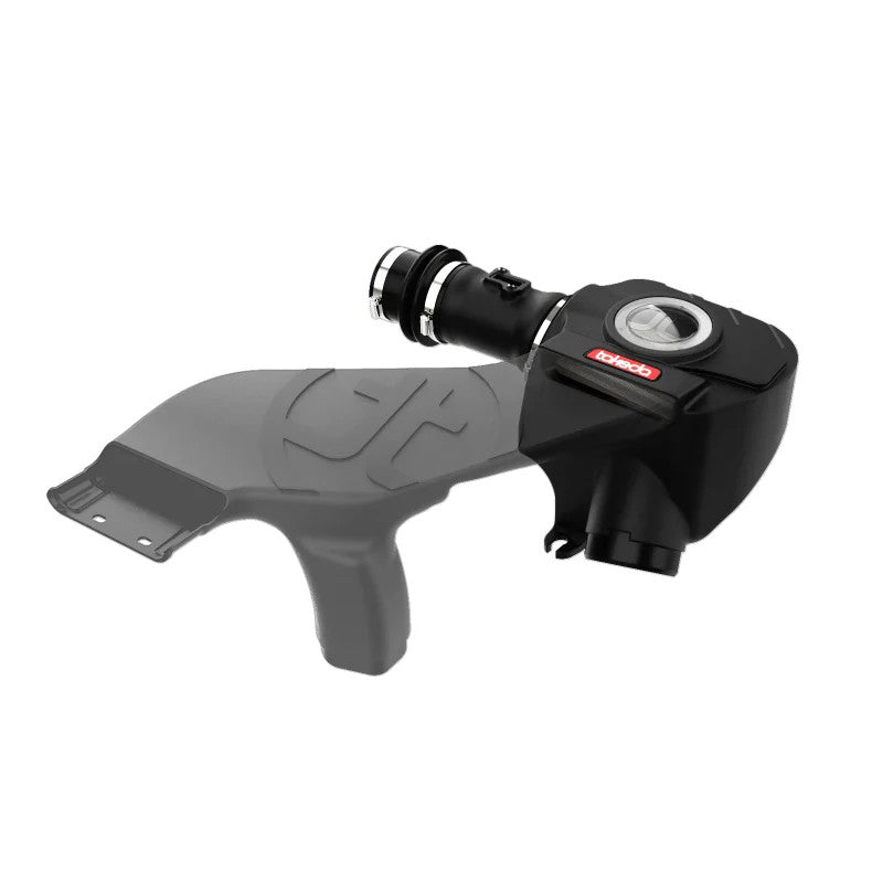 aFe Takeda Momentum cold air intake featuring a black XLPE housing with clear sight window and Pro DRY S filter.