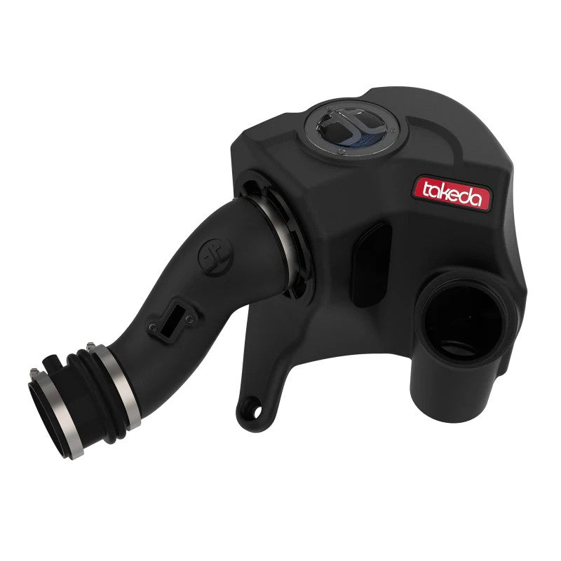 aFe Takeda Momentum Pro 5R cold air intake system with sealed black housing and clear filter inspection window.