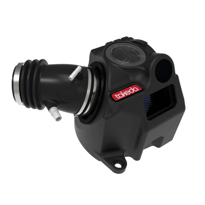 aFe Takeda Momentum cold air intake system with black XLPE housing, clear sight window, and blue Pro 5R air filter.