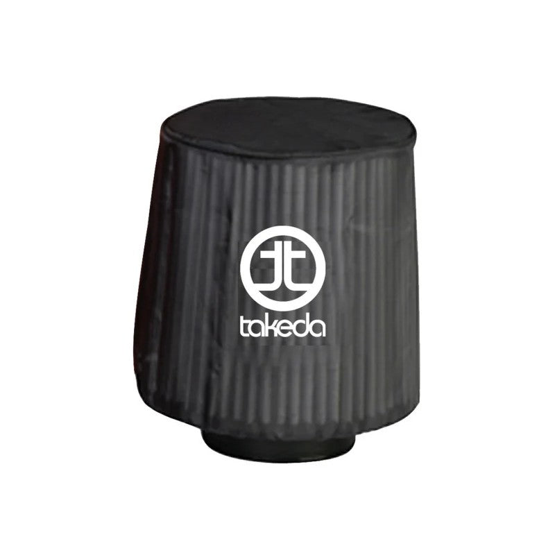 Black Takeda polyester mesh air filter pre-filter skin with 7-inch base and 5-inch height.