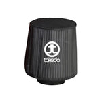 Black Takeda polyester mesh air filter pre-filter skin with 7-inch base and 5-inch height.
