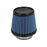 Conical aFe Takeda Pro 5R oiled air filter showing blue cotton media and black 3.5-inch polyurethane flange.