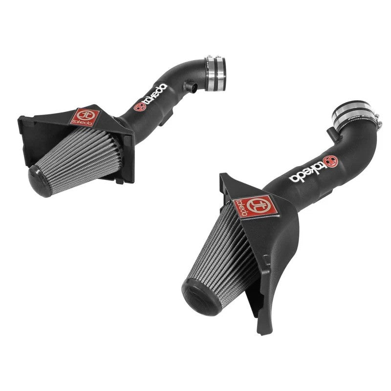 aFe Takeda Stage-2 cold air intake system with black wrinkle finish aluminum tubing and Pro DRY S synthetic air filter.