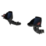 aFe Takeda Stage-2 cold air intake with dual blue Pro 5R filters and black XLPE housings for Infiniti Q50/Q60.