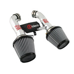aFe Takeda Stage-2 cold air intake system featuring dual polished aluminum tubes and oil-free Pro DRY S air filters.