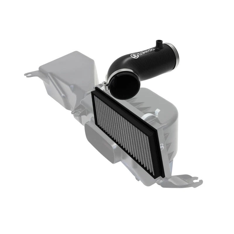aFe Takeda Super Stock induction system with black 3-ply silicone intake tube and Pro DRY S oil-free air filter.