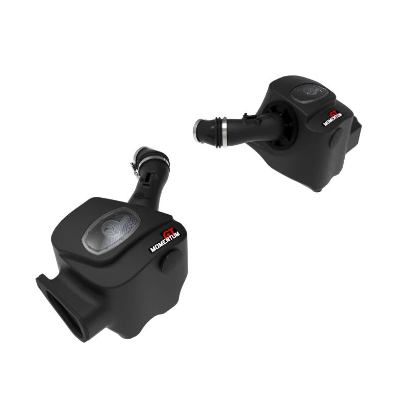 aFe Power Momentum GT air intake system with black XLPE housings, dual clear windows, and Pro 5R oiled air filters.