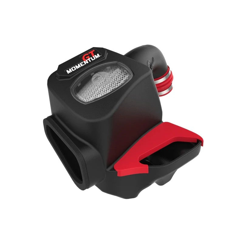 aFe POWER Momentum GT cold air intake with black XLPE housing, red silicone coupler, and Pro DRY S filter for TRD Pro models.