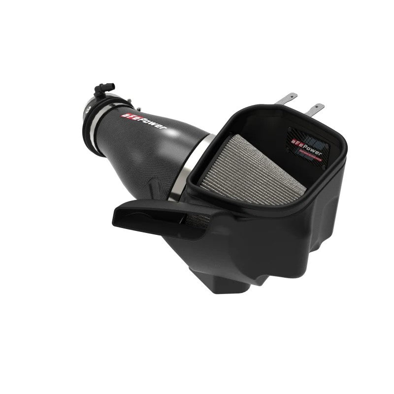 aFe Power Track Series cold air intake with 100% twill weave carbon fiber tube and Pro DRY S oil-free air filter.
