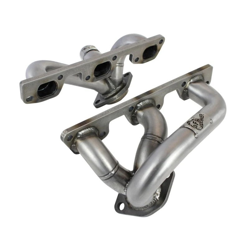 aFe Power Twisted Steel 409 stainless steel headers for Jeep Wrangler JK V6-3.8L with mitered collectors and flanges.