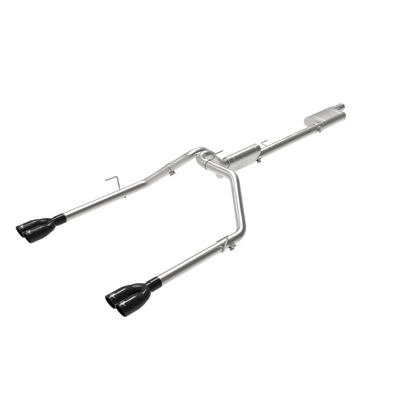 aFe Vulcan Series 304 stainless steel cat-back exhaust system with quad black tips for 2020-2025 Jeep Gladiator JT.