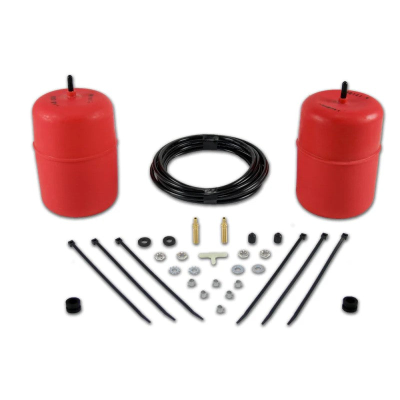 Air Lift 1000 red polyurethane air springs with black air lines and mounting hardware