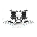 Air Lift LoadLifter 5000 air spring kit showing 2-ply bellows, roll plates, and mounting brackets for Ford F-350 Super Duty.