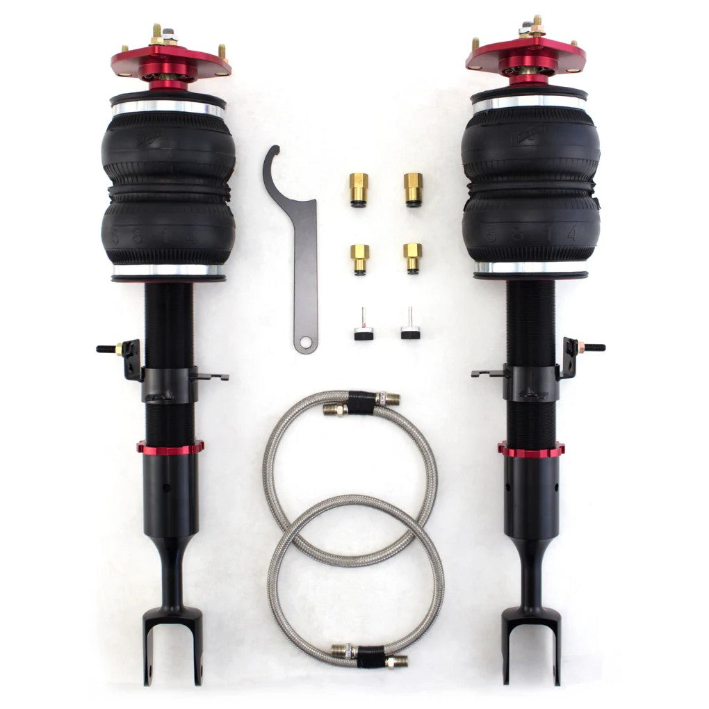 Air Lift Performance front suspension kit featuring double-bellows air springs and adjustable monotube shocks
