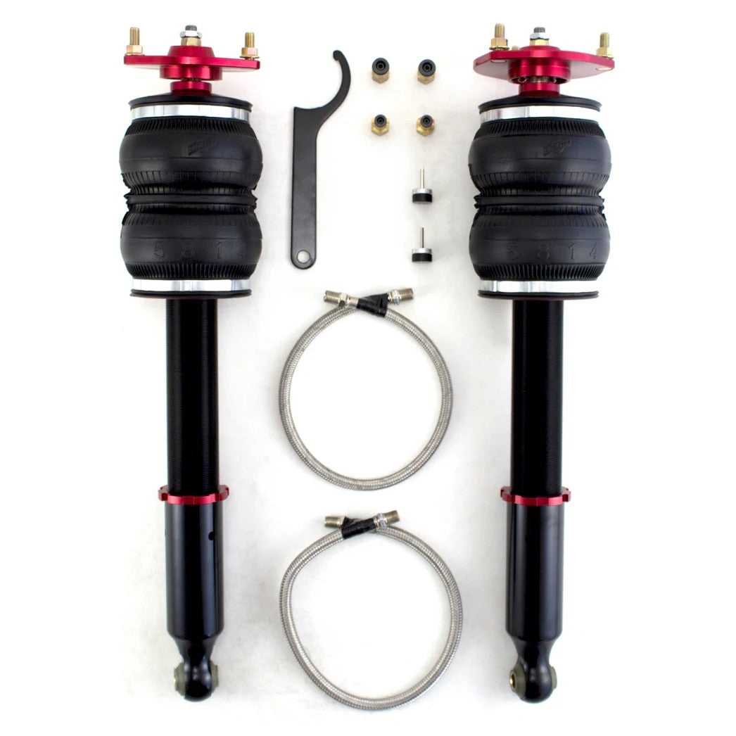 Air Lift Performance front air suspension struts with red camber plates and bellows for 2001-2006 Lexus LS430.