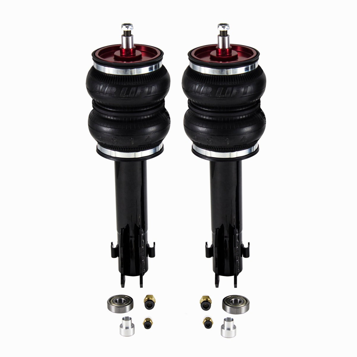 Air Lift Performance Slam Series front air struts with double bellows springs and black powdercoated brackets