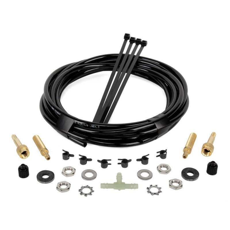 Air Lift 22030 inflation hose extension kit including air lines, leak-proof couplers, and Schrader valves.