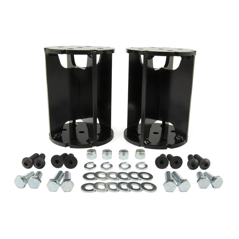 Black powdercoated 1/4-inch steel 6-inch straight air spring spacer for lifted truck suspension.
