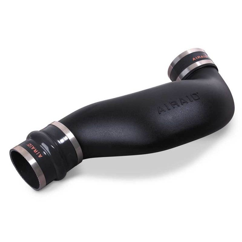 Airaid 200-919 black high-density polyethylene modular intake tube with stainless steel clamps and silicone couplers.