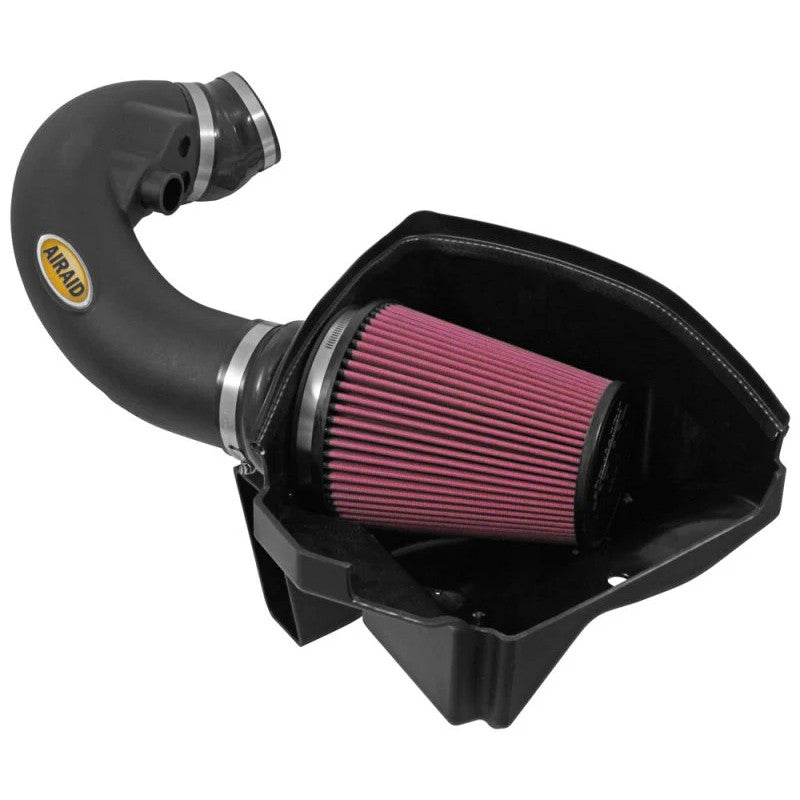 Airaid MXP cold air intake system featuring a black roto-molded air box, XLPE intake tube, and red oiled filter.