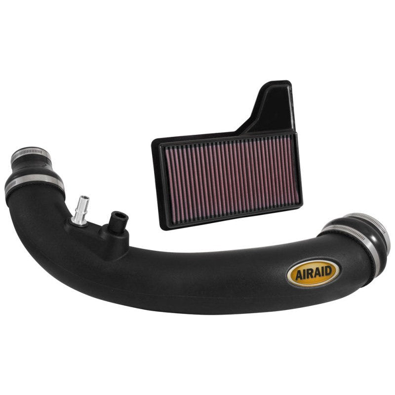 Airaid Jr. Intake Kit with black modular intake tube and red washable air filter for 2015-2023 Ford Mustang EcoBoost
