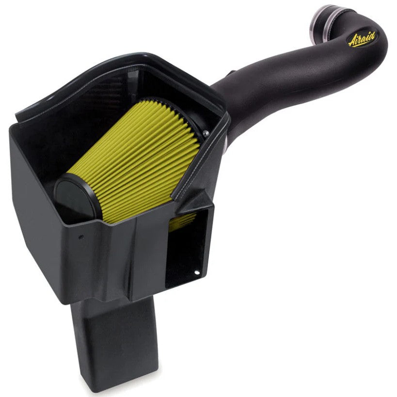 Airaid performance air intake with black roto-molded air box and high-density polyethylene tube for GM V8 engines.