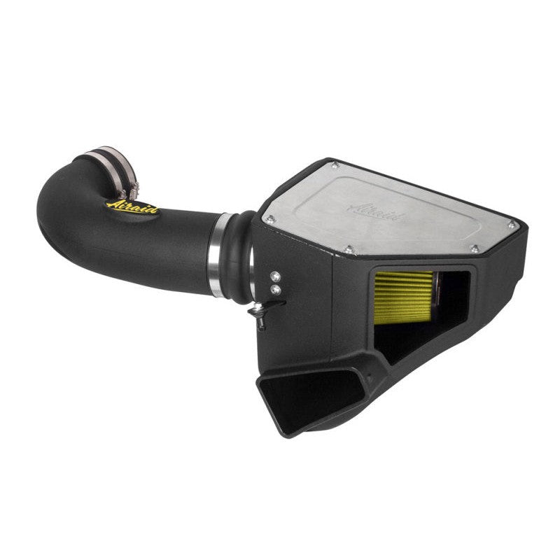 Airaid MXP intake system with black roto-molded air box, HDPE tube, and yellow oiled air filter for Chevrolet Camaro SS.