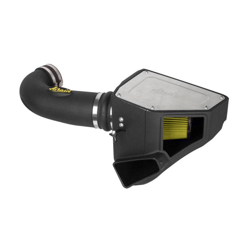 Airaid MXP cold air intake with black roto-molded air box, XLPE intake tube, and yellow dry air filter for 6.2L Camaro SS.