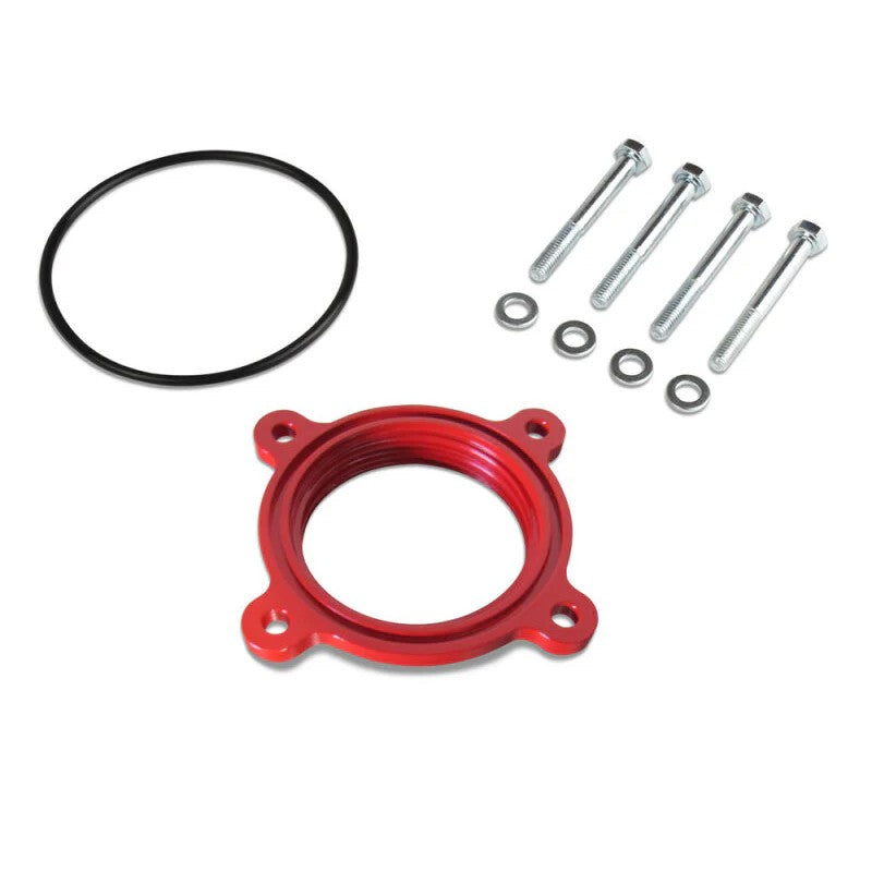Airaid PowerAid aluminum throttle body spacer with internal Helix Bore rifling for 2016-2023 Toyota Tacoma 3.5L.