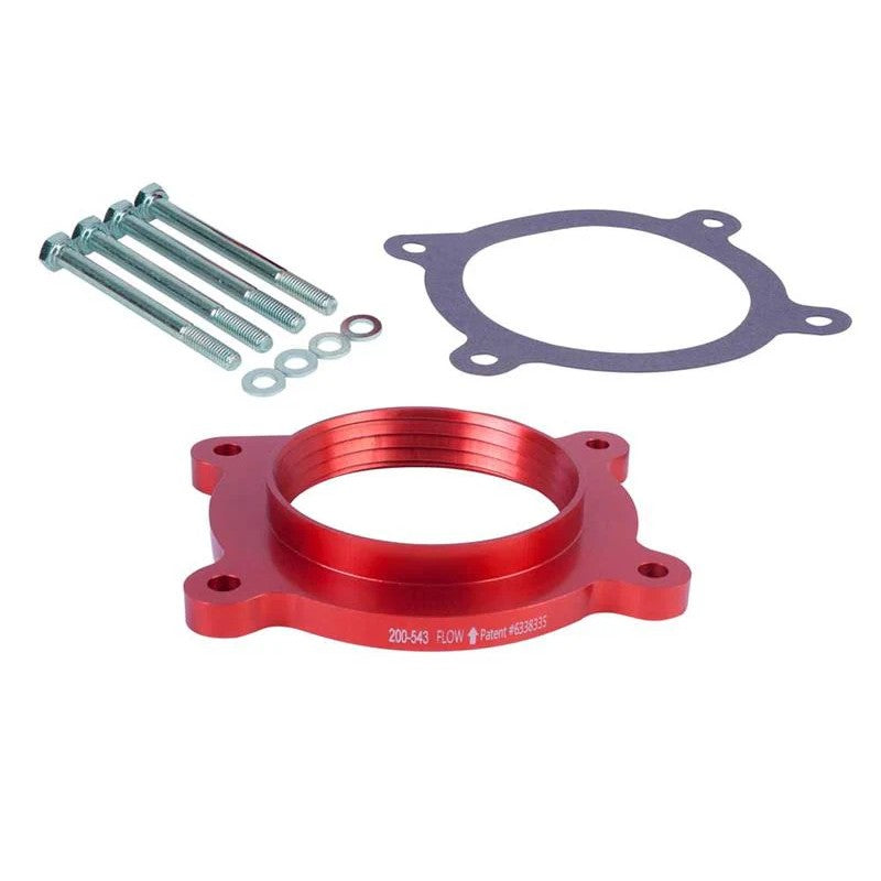 Airaid PowerAid throttle body spacer with patented Helix Bore interior design for 5.3L Chevrolet and GMC engines.