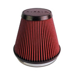 Airaid Premium universal cone air filter with red pleated media and black molded rubber base and top