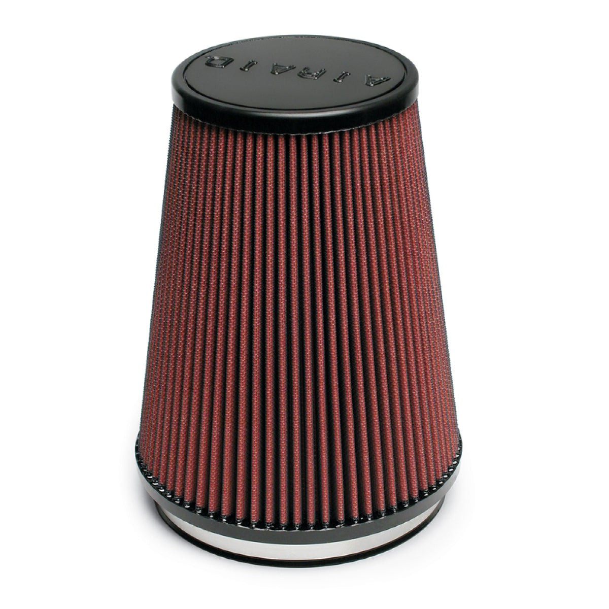 Airaid 700-469 red cone-shaped universal air filter with a 6-inch flange and black rubber end caps.