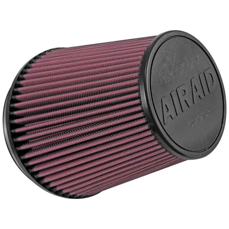 Airaid Track Day universal cone air filter with 5-inch flange, wire mesh reinforcement, and cotton gauze media.