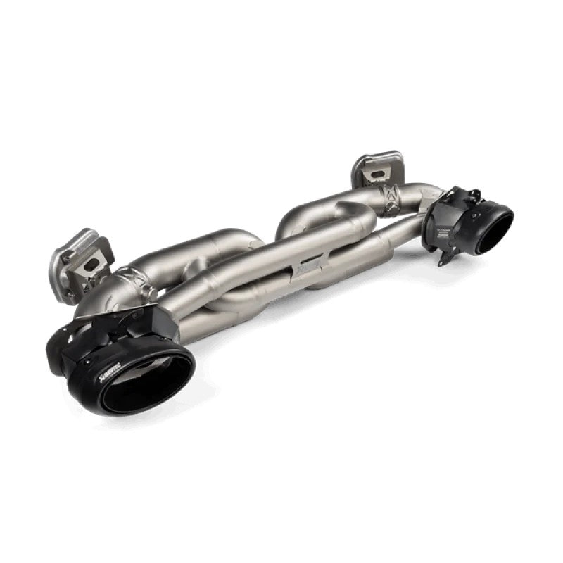 Akrapovic Slip-On Race Line titanium exhaust system featuring precision-welded H-pipe for Porsche 911 Turbo S 992.