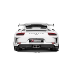 Akrapovic titanium slip-on race line muffler with dual titanium tail pipes for 991.2 Porsche 911 GT3.