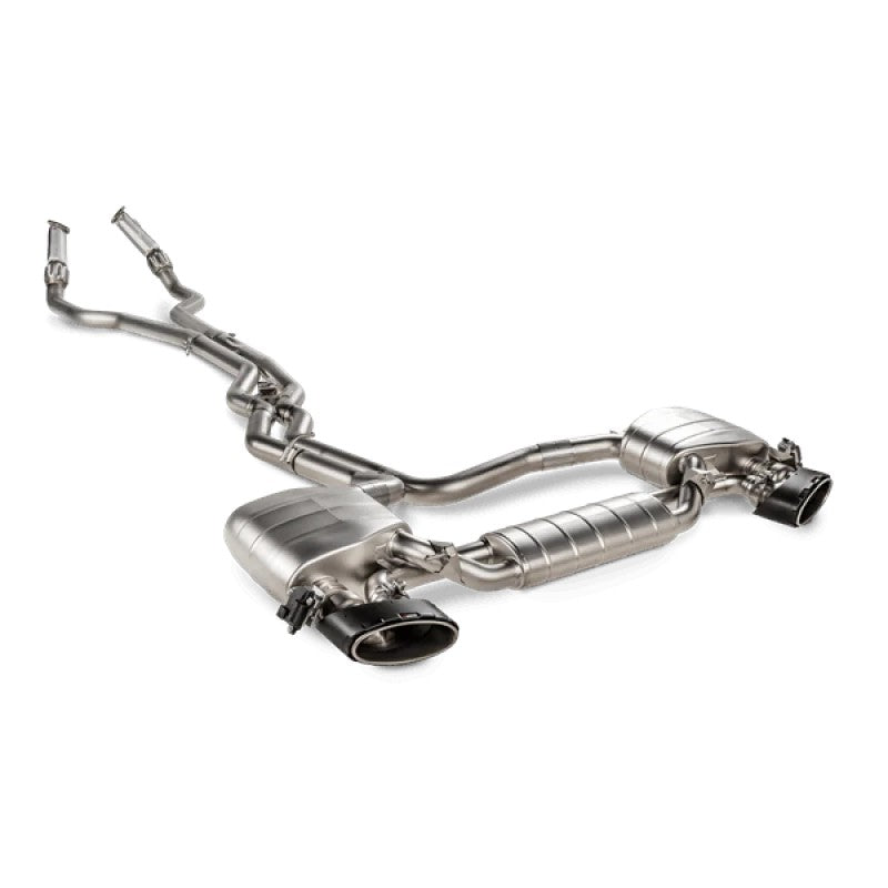 Akrapovic stainless steel link-pipe set showing the high-grade piping and precision welds for 2021 Audi RS7 Sportback