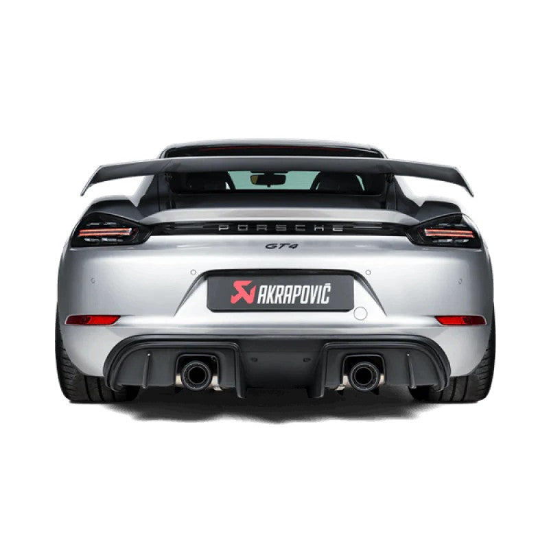 Akrapovic titanium Slip-On Race Line exhaust muffler for 2020 Porsche 718 Cayman GT4 and Spyder.