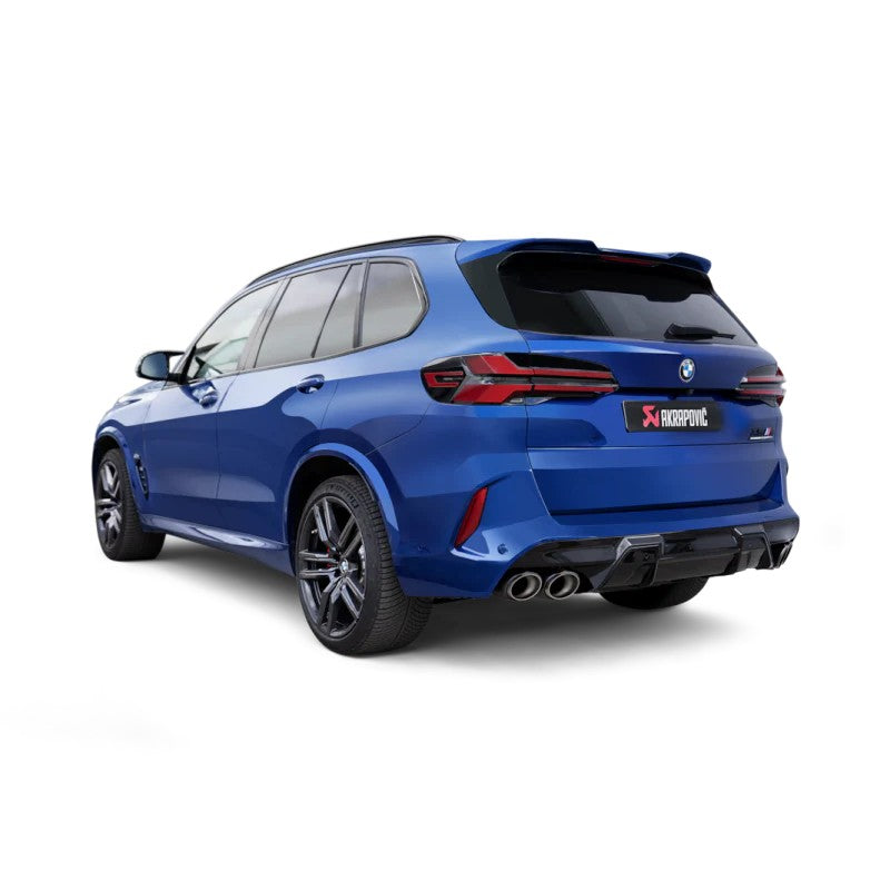 Akrapovic titanium slip-on exhaust system with quad carbon fiber tips for 2024+ BMW X5M and X6M Facelift models.