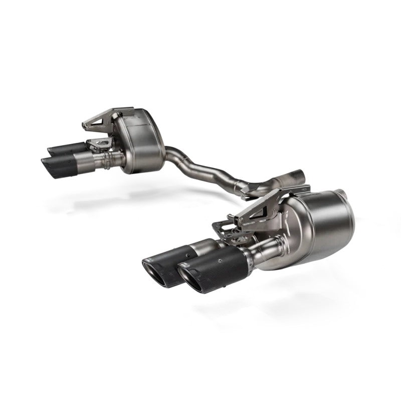 Akrapovic titanium slip-on exhaust system with quad carbon fiber tips for 2024-2025 Porsche Panamera.
