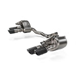 Akrapovic titanium slip-on exhaust system with quad carbon fiber tips for 2024-2025 Porsche Panamera.
