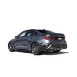 Akrapovic Evolution Line titanium cat-back exhaust with dual carbon fiber tips for 2025 Audi RS3 Sedan.