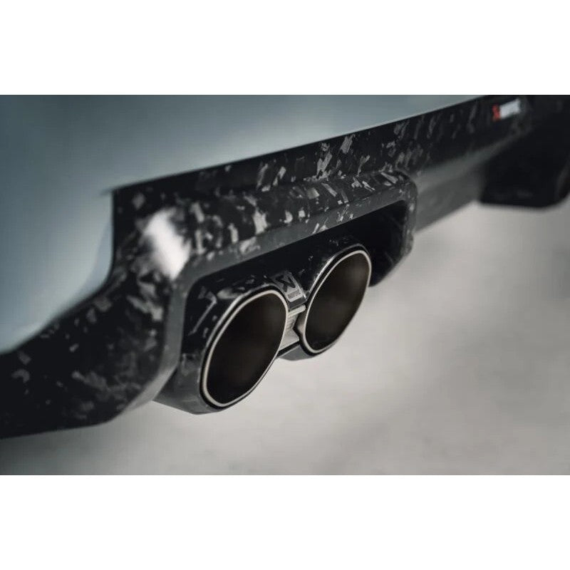 Akrapovic octagonal exhaust tips with chopped carbon fiber sleeves and titanium inner core for BMW M2 (G87).