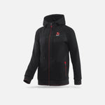 Black Akrapovic Corpo men's zip-up hoodie featuring 3D shadow print on front and red highlights.