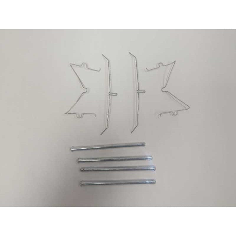 Steel brake pad retainer pins and anti-rattle tension spring for Alcon 6-piston calipers.