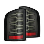 AlphaRex LUXX-Series LED tail lights in Alpha-Black finish for 2007-2014 Chevrolet Silverado 1500 and HD trucks.