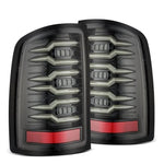 AlphaRex Luxx Series LED tail lights with Alpha Black housing for 2007-2014 GMC Sierra HD trucks.