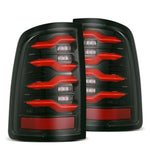 AlphaRex LUXX-Series LED taillights with black red housing and signature light tubes for 2009-2020 Ram trucks