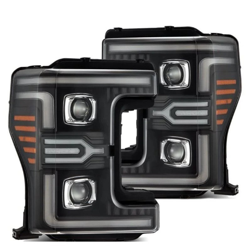 AlphaRex LUXX-Series black LED projector headlights with switchback DRL and sequential signals for 2017-2019 Ford Super Duty